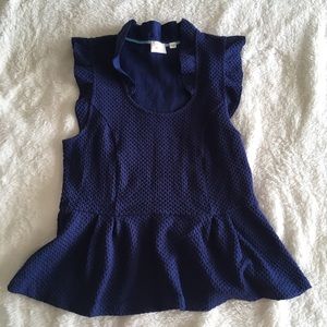 Postmark Isolde Blue Textured Peplum Ruffle Top